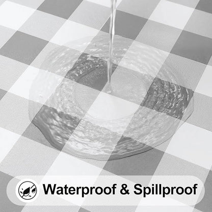 Smiry Rectangle Picnic Table Cloth, Elastic Waterproof Fitted Vinyl Tablecloths, Flannel Backed Buffalo Plaid Table Covers for Dining, Camping, Outdoor (White and Grey, 36" x 72")