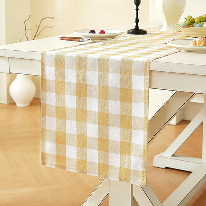 Laolitou Yellow Checkered Table Runner, Cotton Linen Gingham Table Runners by Laolitou