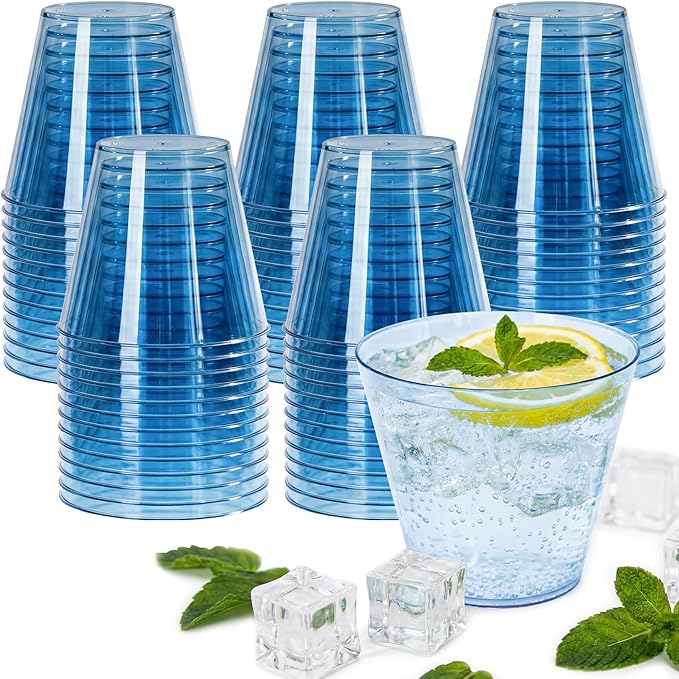 50 Pack 9oz Transparent Blue Plastic Cups, Fancy Disposable Cocktail Cup | by Unknown