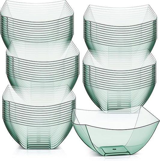 Tanlade 50 Pcs Square Plastic Serving Bowls Disposable Snack Salad Bowl Small Party Candy Bar Containers Taco Bar Serving Dishes for Buffet Chips Fruit(8 oz,Green)
