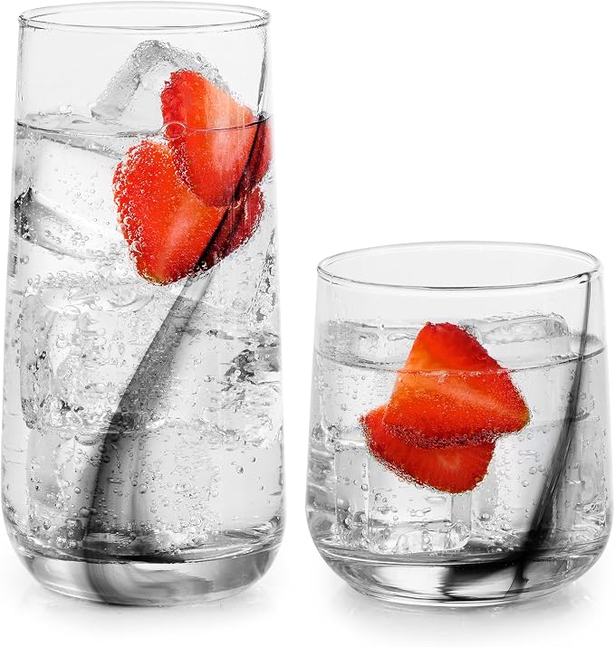 Libbey Ascent Black Ribbon Tumbler and Rocks Drinking Glasses Set of 16 by Libbey