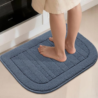 BEQHAUSE 30x18 Inch Kitchen Rug Mat Durable Kitchen Rugs Non-Slip Washable Absorbent Kitchen Mats for Floor Dirt-Resistant Semicircular Kitchen Mat (Blue)