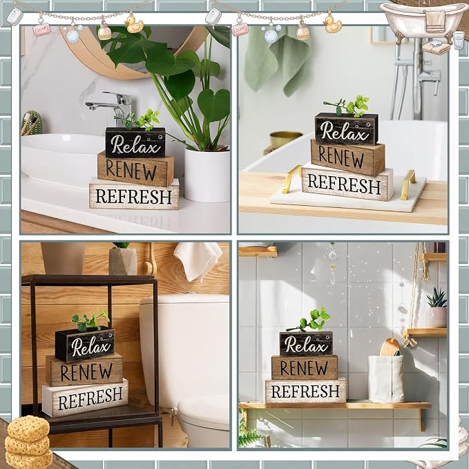 Moucuny 4 Pcs Bathroom Shelf Decor Sign Farmhouse Bathroom Decor and - Image 6