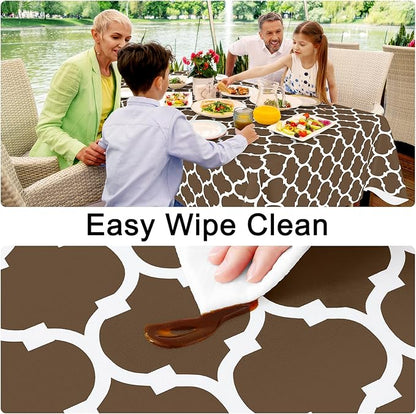 Smiry Round Plastic Table Cloth, Waterproof Vinyl Tablecloth with Flannel Backing for Round Tables, Wipeable & Spillproof for Dining, Camping, Indoor and Outdoor (60" Round, Brown)