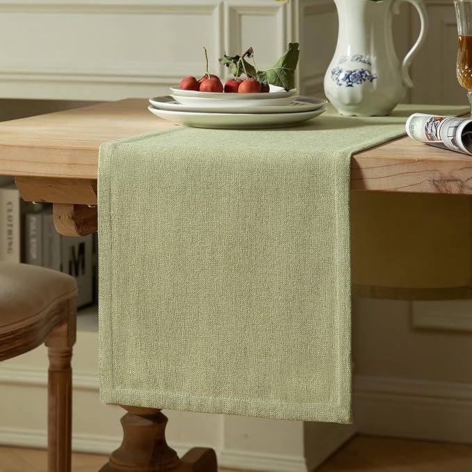 Burlap Style Farmhouse Table Runner, 14x72 Inches Light Sage Green | Thick by ZEEMARTONLINE
