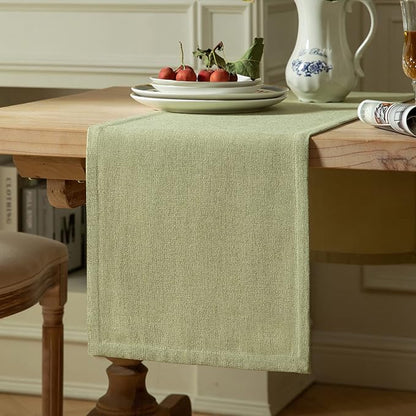 Burlap Style Farmhouse Table Runner, 14x60 Inches Light Sage Green | Thick by ZEEMARTONLINE