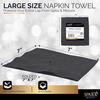 Big Party Pack 40 Count Black Dinner Napkins Tableware- Ideal for Wedding, Party, Birthday, Dinner, Lunch, Cocktails. (7” x 7”)