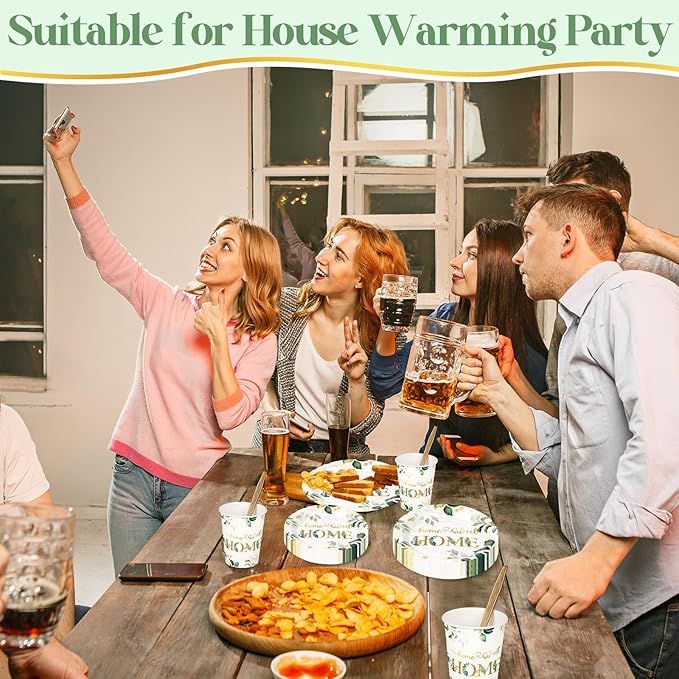 Zubebe 120 Pcs Housewarming Party Tableware Home Sweet Home Plates and Napkins Disposable Sets Rustic Leaves Floral House Warming for New House Wedding Party Supplies Serve 24 Guests(Classic Style)