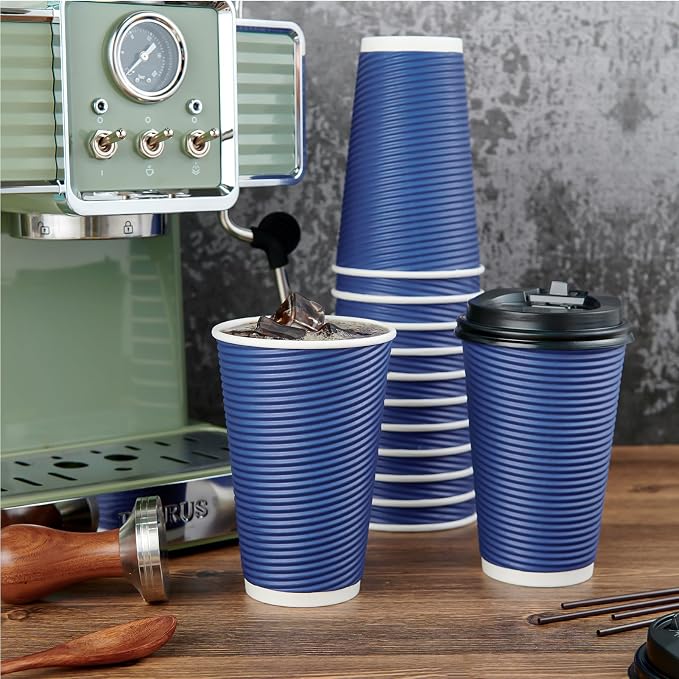 LITOPAK Coffee Cups 16 oz, 80 Pack Insulated Ripple Wall Hot Paper Cups | Three - Image 5