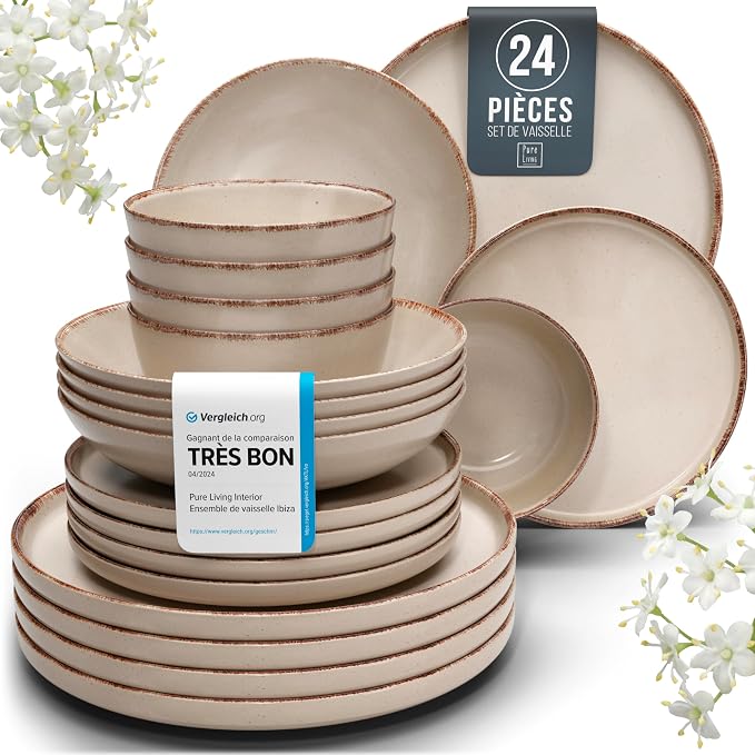 24 Piece Stoneware Dinnerware Set by PURELIVING