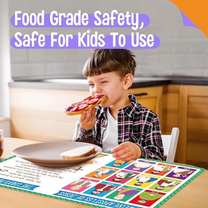 6 Pack Placemats for Kids, Non-Slip Washable Table Mats, Reusable Bible Themed - Image 6