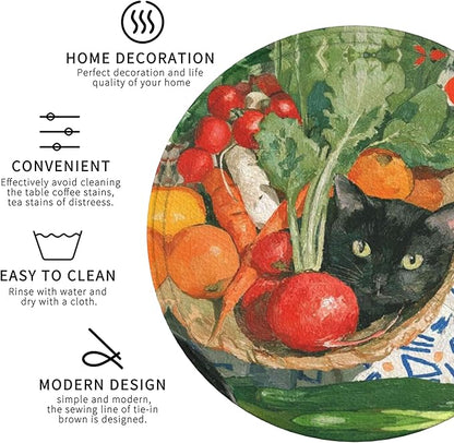 Cat Coasters Leather Round Drink Coasters 6 Pcs Set with Holderor for Cup Drink Coffee Table Bar Home Decor