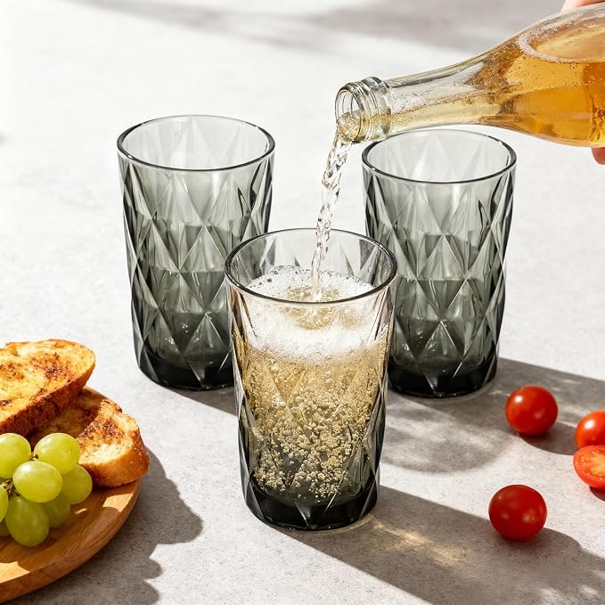 Bandesun Drinking Glass set of 6 Diamond Pattern Kitchen Glassware Tumbler（12 - Image 6