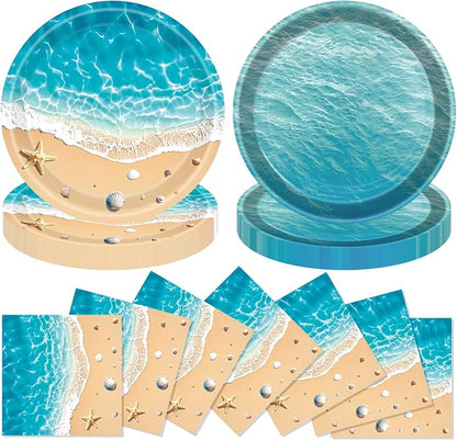 40 Pcs Summer Beach Plates and Napkins, Ocean Waves Desserts Plates and Beach by ZJJZOAA