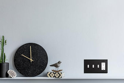 Henne Bery Modern Edge Decorative Wall Plate Switch Plate Outlet Cover, Durable Solid Zinc Alloy (Triple Toggle/Single Decorator, Matte Black)