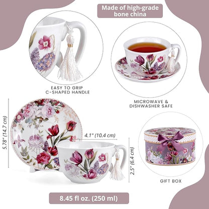 STP GOODS Bone China Tea/Coffee Cup and Saucer in Gift Box Fine Bone China - Image 2