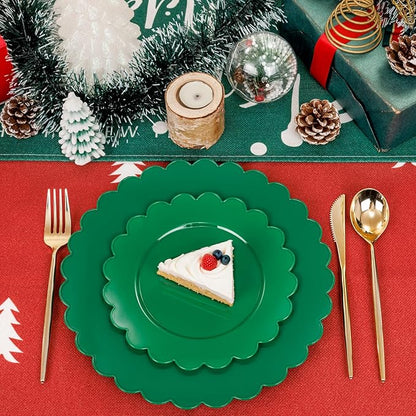 SUT 72Pcs Green Plastic Plates, 10.25inch Dinner Plates, Disposable Dinner Plates, green Heavy Duty Plastic Plates, Disposable Plates, Scallop Plates for Occasion