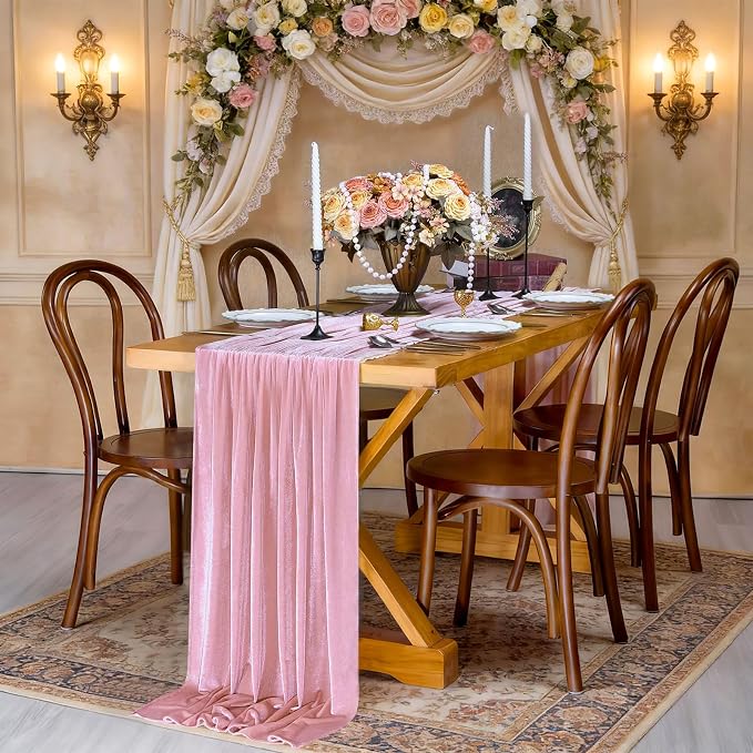 Light Pink Velvet Table Runner 10ft Extra Long Luxury Retro Table Runners | - Image 3
