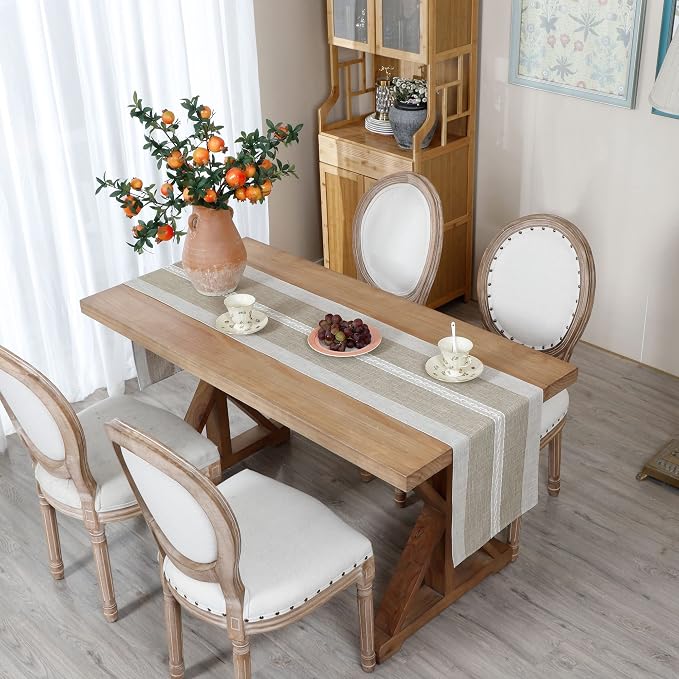 NEWISHER Farmhouse Braided Striped Embroidery Table Runner 72 inches, Rustic - Image 3