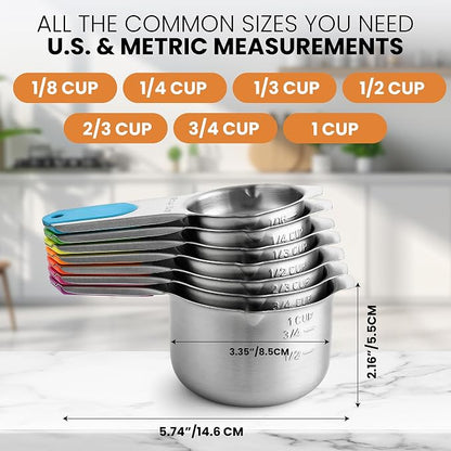 Spring Chef Magnetic Stainless Steel Measuring Cups Set of 7 Patented, Neon | - Image 3