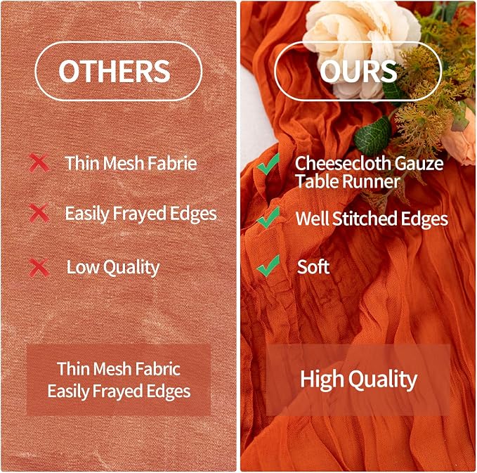 6 Pack Terracotta Cheesecloth Table Runner 35x120 Inch | 10Ft Rustic Boho Gauze - Image 9