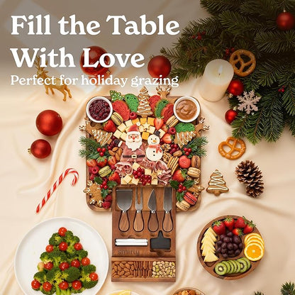 SMIRLY Charcuterie Boards Set, Large Cheese Board Set, Natural Walnut Wood Charcuterie Tray with Accessories - Housewarming Gifts New Home, Wedding & Bridal Shower Gifts for Women, Couples