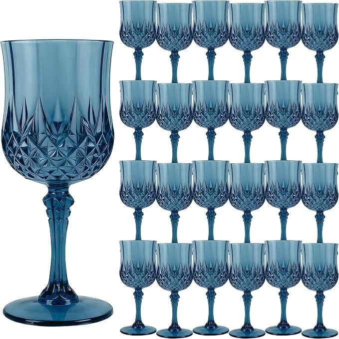 24Pack Plastic Wine Glasses, 7oz Vintage Goblets by LEYIQU