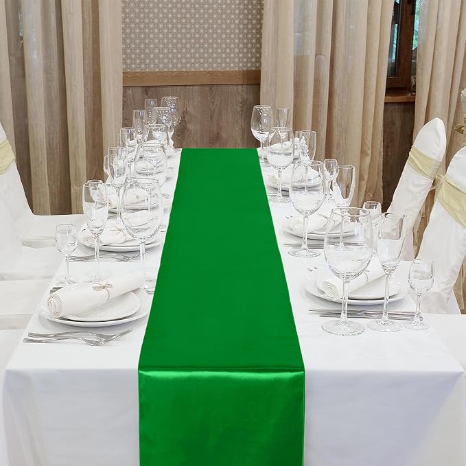 Aneco Satin 12 Pack Table Runner 12 x 108 Inch Emerald Long Wedding Satin Silk - Image 4
