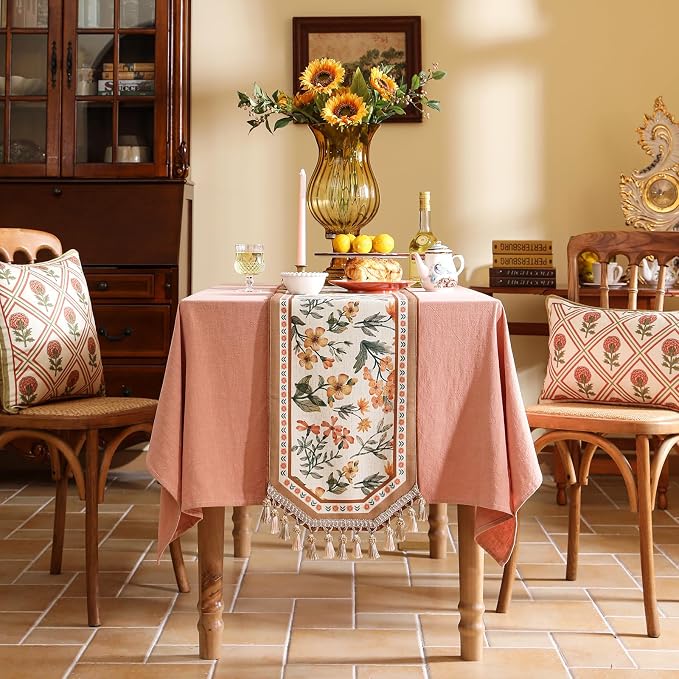 bilin gaier Designer Elegant French Linen Table Runner, Floral Pattern - Image 2