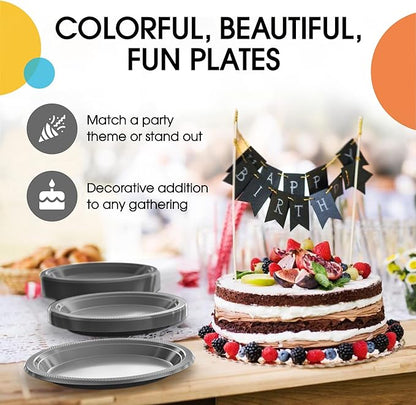 Silver Plastic Plates For Party 7" Silver Disposable Plates Heavy Duty 100 Pcs Plastic Dinnerware Sets Heavy Duty 350 GSM Disposable Dinnerware Set