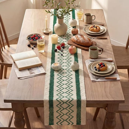 Artoid Mode Forest Green Stripe Diamond Woven Table Runner 12x48 Inch | Holiday - Image 4
