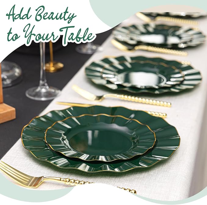 120PCS Dark Green Plastic Plates, Wavy Plates - Image 5