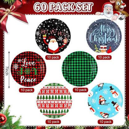 Gerrii 60 Pcs Christmas Party Plates 7 Inch Xmas Holiday Disposable Paper - Image 3