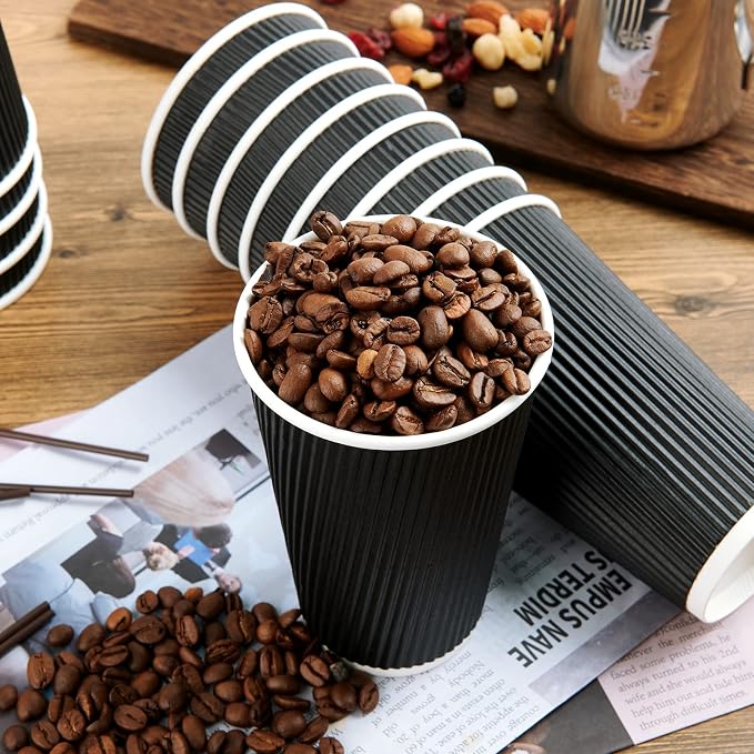 JollyPack Disposable Paper Coffee Cups, 12 oz, 60 Pack, Insulated Ripple Wall - Image 8