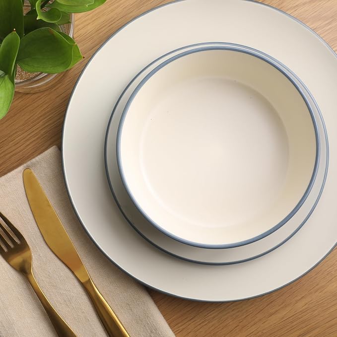 Gibson Elite Oxford Blue Plates and Bowls Sets, 16 Piece Stoneware Dinnerware - Image 5