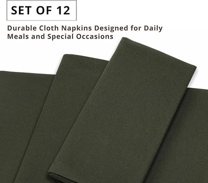 PurpleEssences Set of 12 Cloth Dinner Napkins 100% Cotton 18x18 Inch - Soft Durable Washable - Ideal for Farmhouse Party Christmas Holiday Winter - Perfect Everyday Use Table Linen - Olive Green