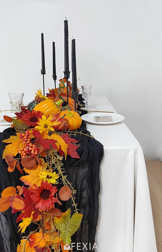 Black Cheesecloth Table Runner Rust Boho Fall Party Decoration | 35x120 Inches - Image 5