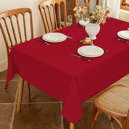 Winter Red Textured Fabric Tablecloth Rectangle Faux Linen Stain Resistant Table Cloth for 6 Foot Rectangular Table, Reusable for Dinig Party Holiday Decoration 60 x 84 Inch