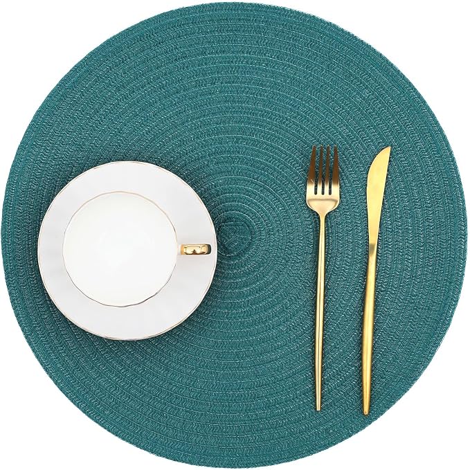 SHACOS Round Placemats Set of 6 Washable 15 inch Round Table Mats Cotton - Image 2