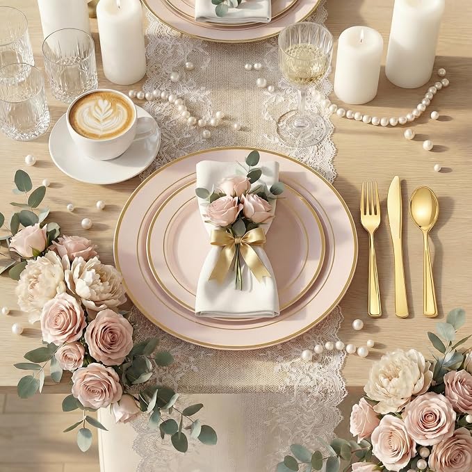 350PCS Pink Disposable Plates - Image 2