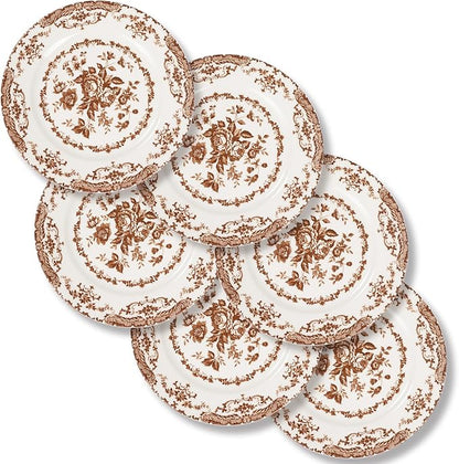 Salad Plates, 8.5 Inch Floral Plate, Microwave Safe, Dessert Porcelain Serving by HomeElves
