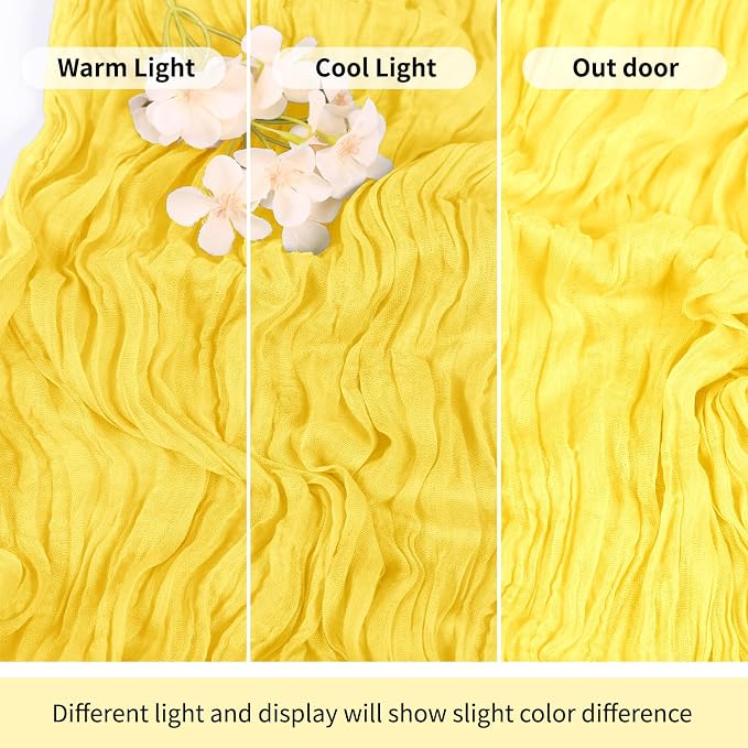 3 Pack Lemon Yellow Cheesecloth Table Runner 17x108 Inch Semi Sheer Boho Gauze - Image 7