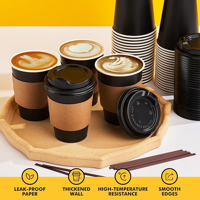 RACETOP 12 oz 50 Pack Black Disposable Coffee Cups - Image 5