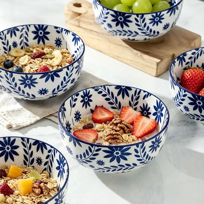 Cereal Bowls Set of 6, 28 Ounces Soup Bowls, Bohemian Ceramic Bowls - Image 5