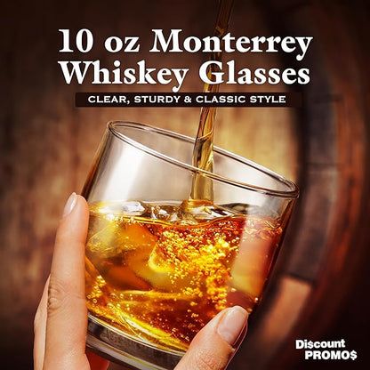 DISCOUNT PROMOS Whiskey Glasses 10 oz Set of 10, Bulk Pack - Heavy Base Old Fashioned Glass, Perfect for Scotch, Bourbon, Whiskey, Cocktail - Clear Bottom Color