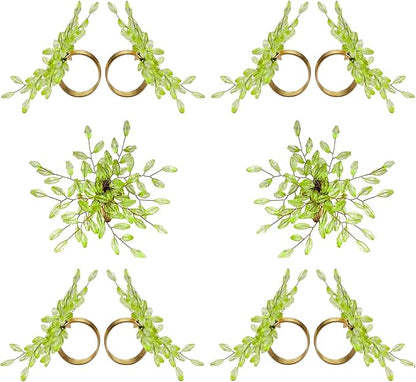 Napkin Rings Set of 12 for Dining Table Decoration Parties Everyday Metal Napkin Holder Leaf Green (Pack of 12)