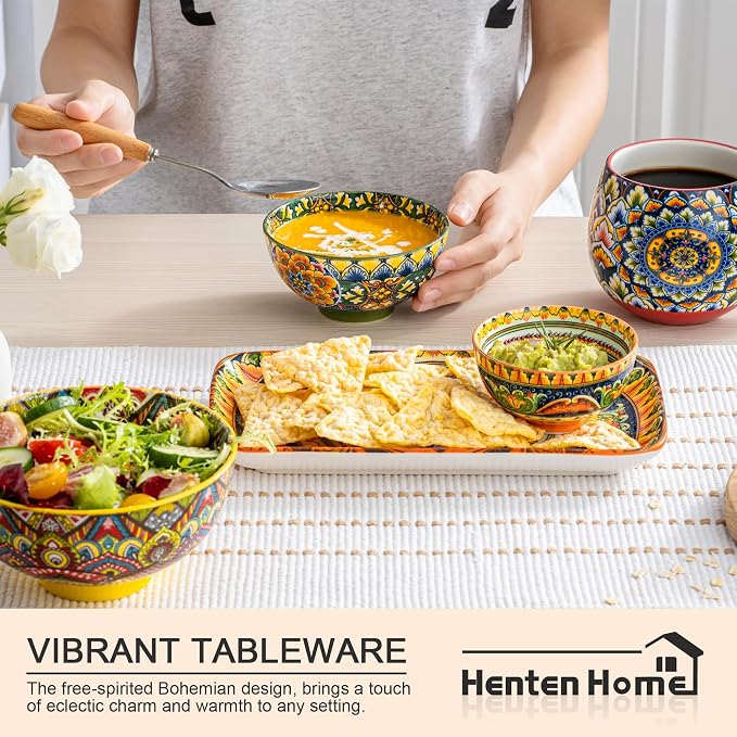 Henten Home Ceramic Dessert Bowls Set of 6, Bohemia 10 oz Snack Serving Bowl - Image 4