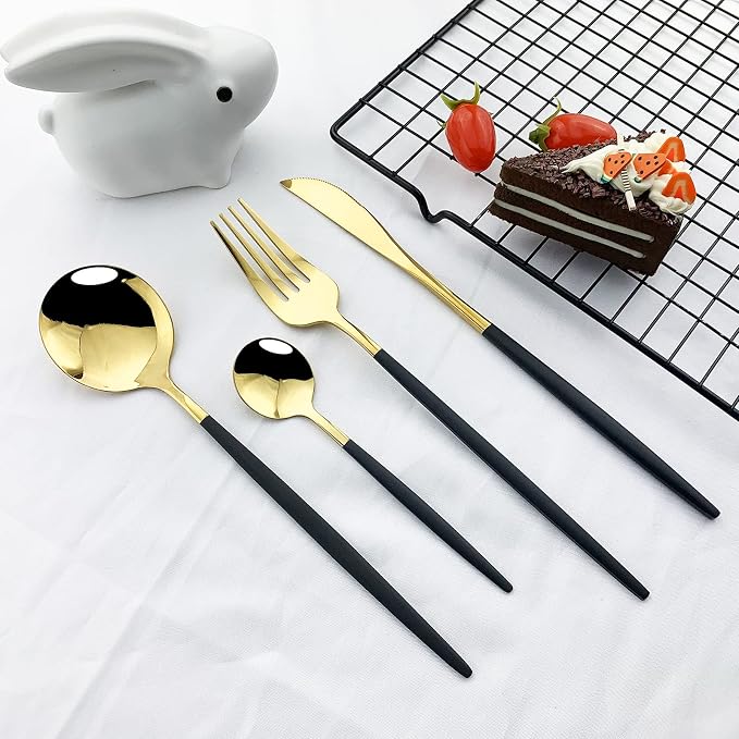 JASHII Flatware Serving Set 24 Piece, Stainless Steel Silverware Set, Titanium - Image 2