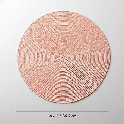 Round Placemats Set of 4 Plastic Woven Placemats Washable Wipeable Table Mats for Dining Table Heat Resistant Non-Slip Circle Place Mats (Sandstone Pink)