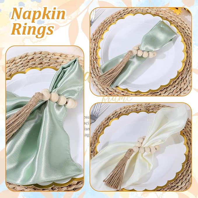 Napkin Rings Set of 8, Boho Wooden Napkin Rings - Image 4